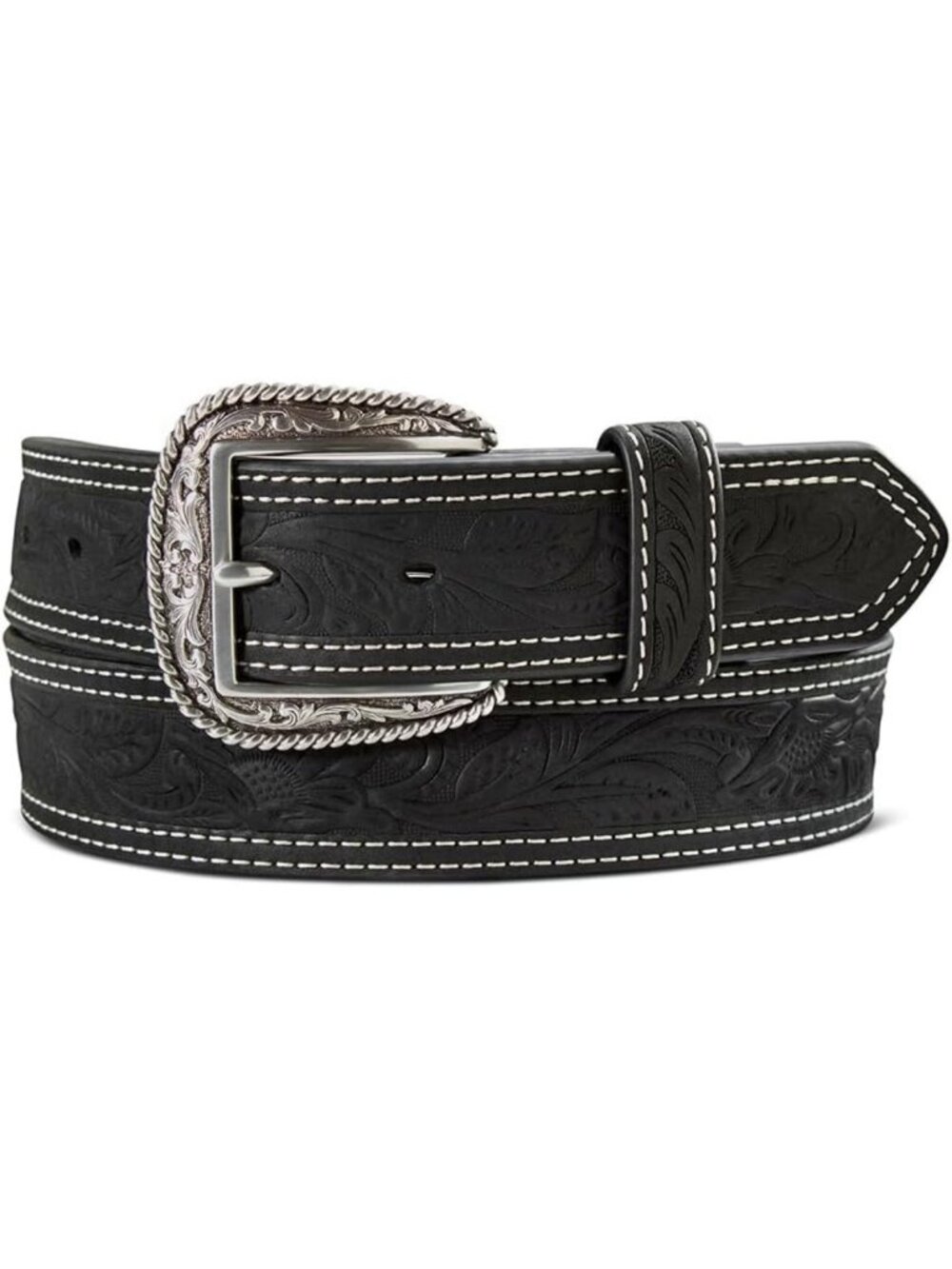 Stylish Men's Leather Floral Embossed Belt - Perfect for Casual or Dressy Looks